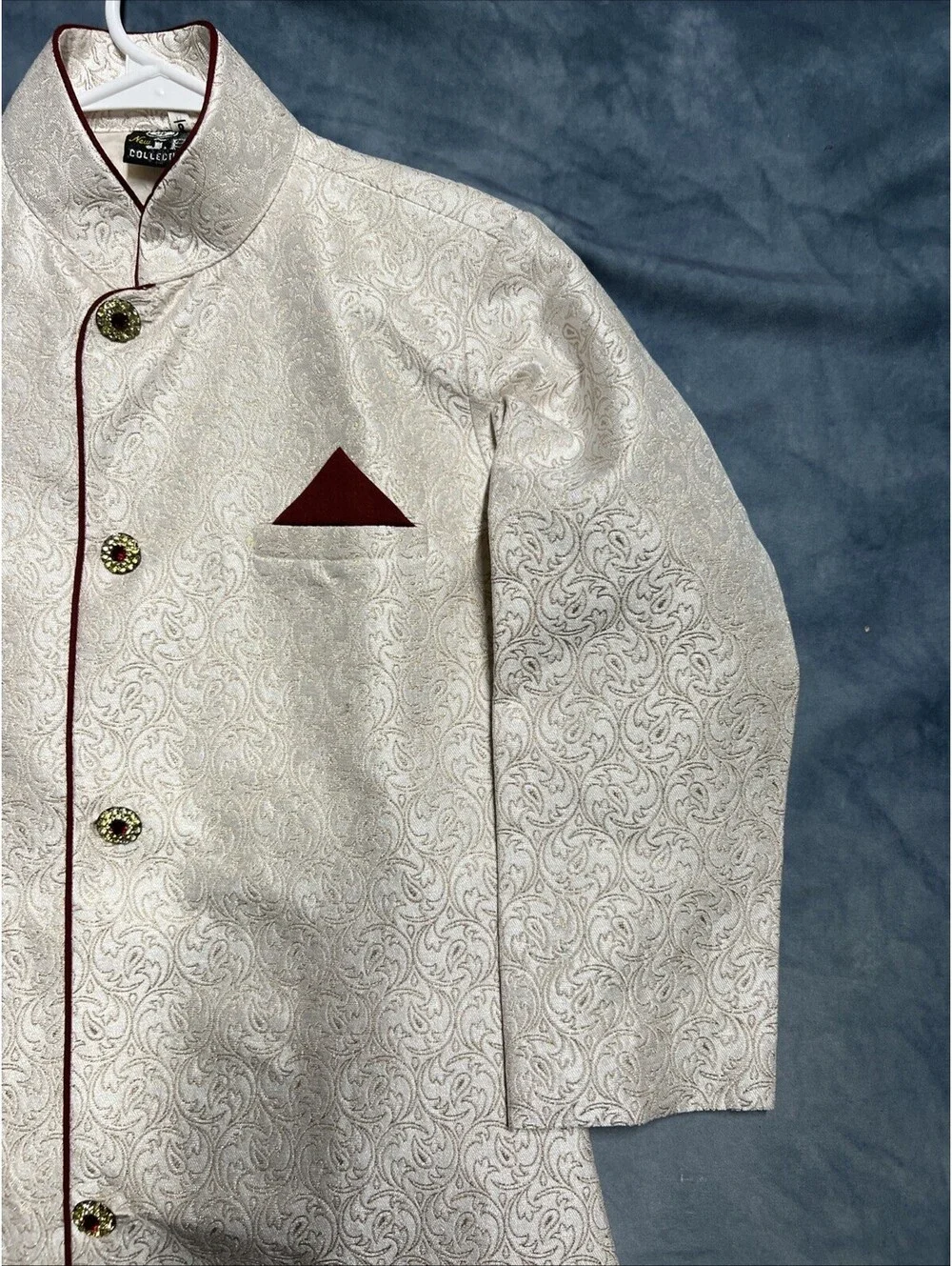New JB Collection Young Men cream-colored silk sherwani